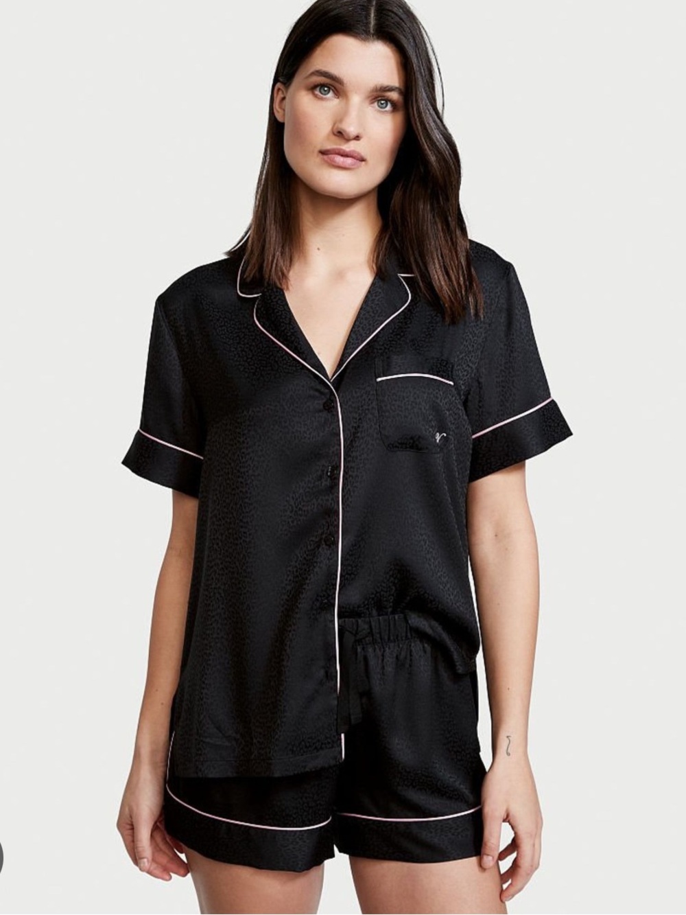 Victoria's Secret Black Leopard Satin Short Pajama Set